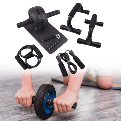 Abs Roller Wheel Indoor Fitness Equipment Set Home Gym Workout Chest Expander Blue